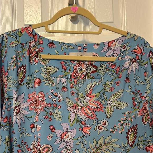 LOFT Floral Print Blouse in Blue and Pink - Picture 2 of 3